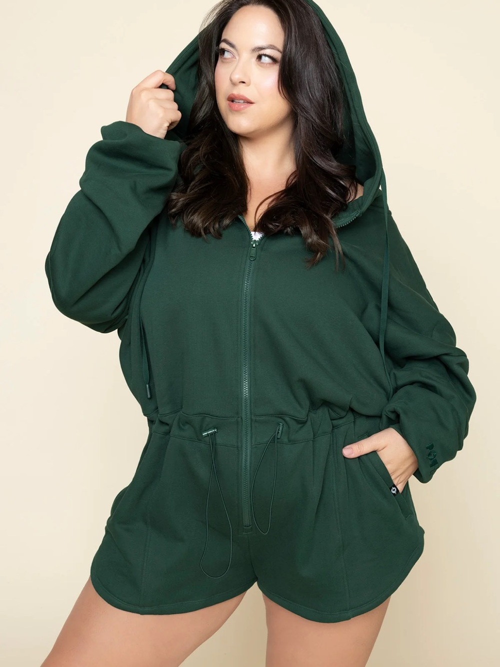 POPFLEX Forest Green Zip-Up Hoodie Romper